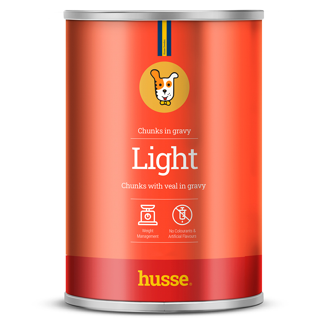 Light, pack | 12 cans of tasty chunks with veal for dogs