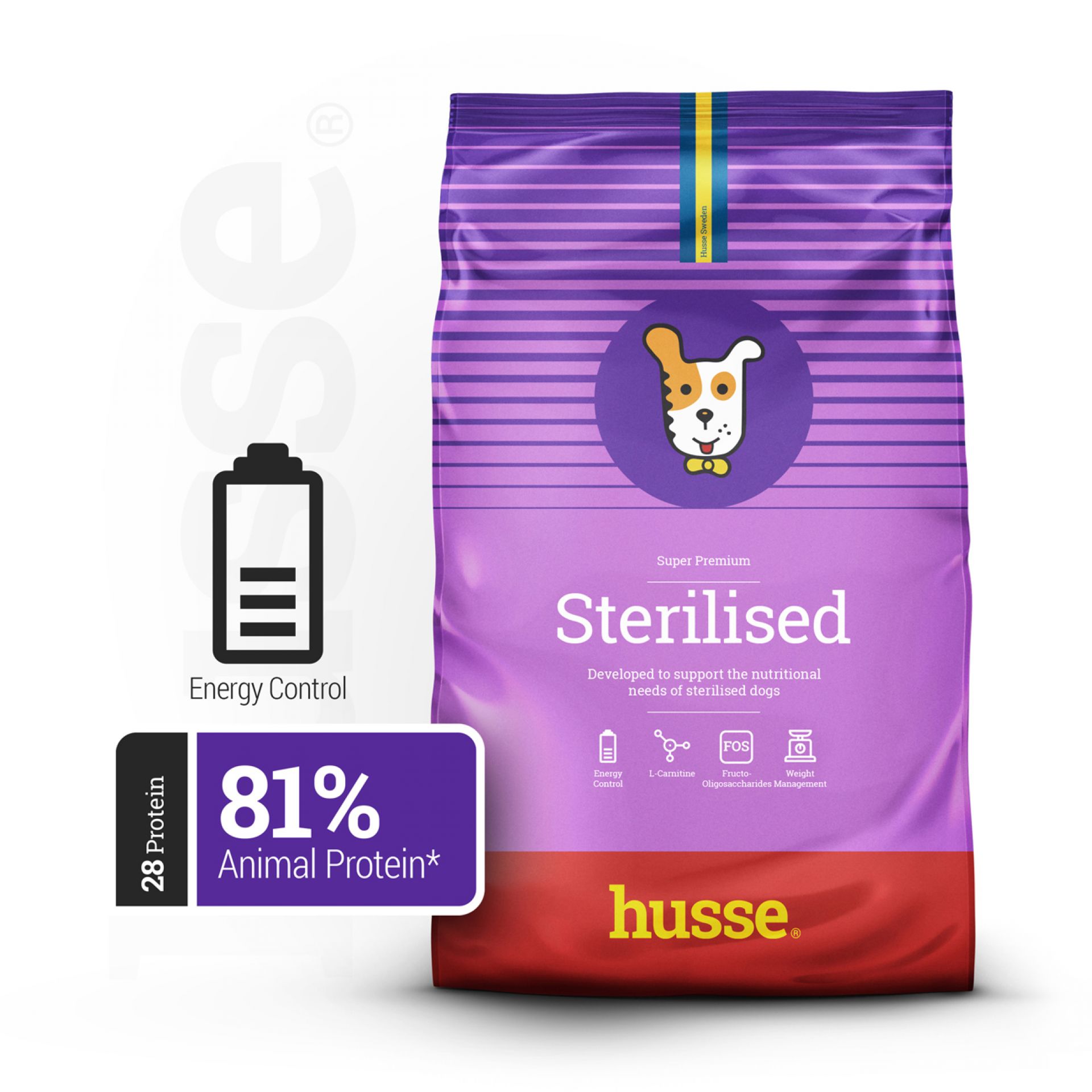 Sterilised, 12kg Husse Sterilised Natural Complete Dry Dog Food Low